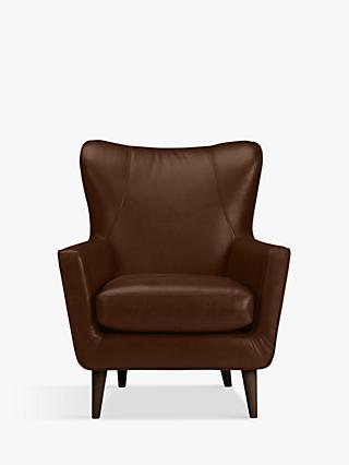 Thomas Range, John Lewis Thomas Leather Wing Chair, Dark Leg, Contempo Castanga