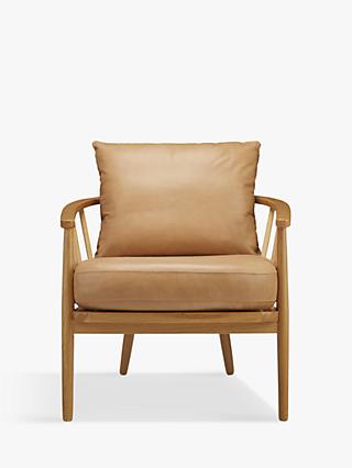 Frome Range, John Lewis Frome Leather Armchair, Oak Leg, Sellvagio Parchment