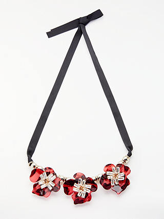 John Lewis & Partners Floral Statement Necklace, Black/Hot Red