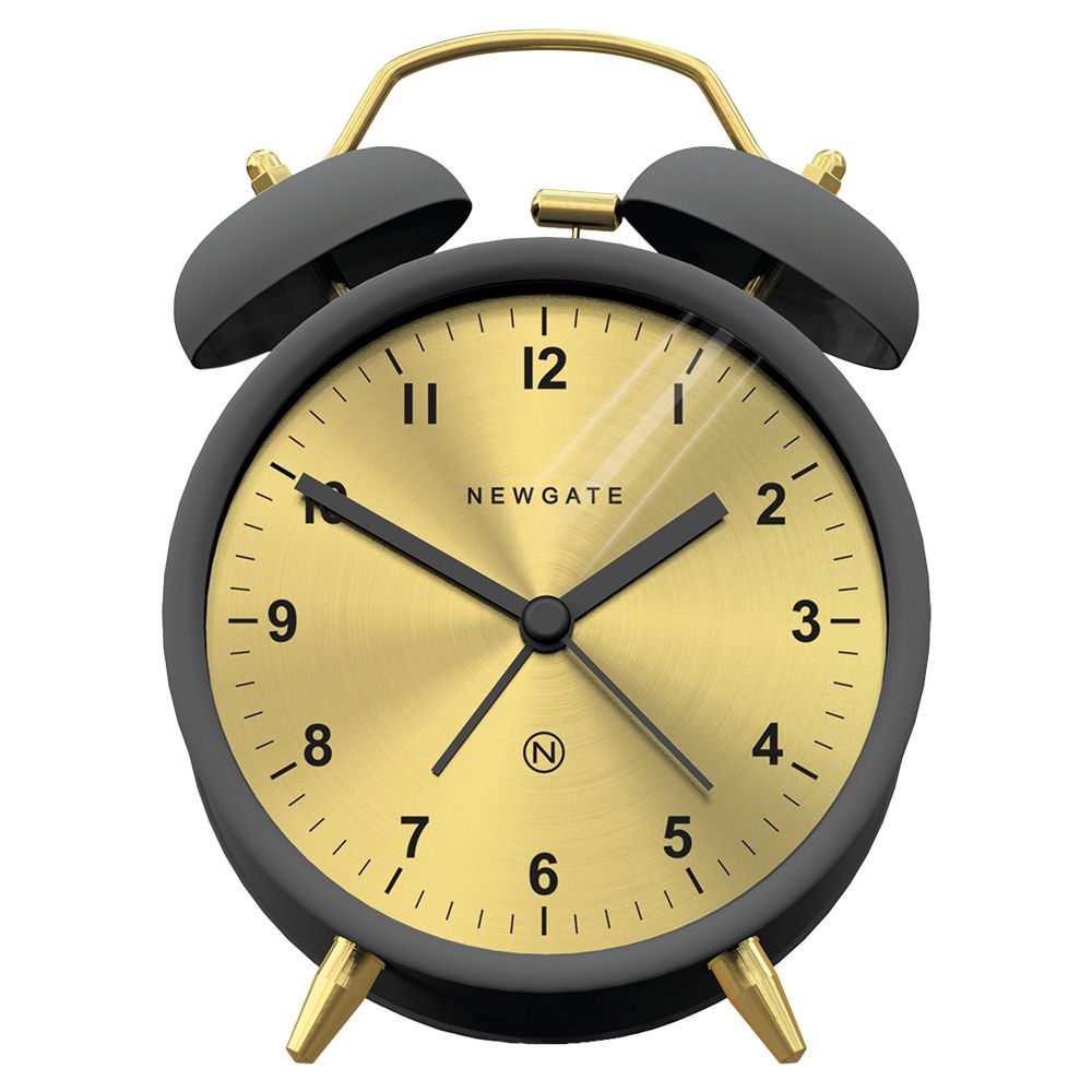 Newgate Clocks Charlie Bell Analogue Silent Sweep Alarm Clock, Grey/Brass