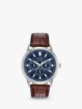 Citizen BU2070-12L Men's Eco-Drive Chronograph Leather Strap Watch, Brown/Blue