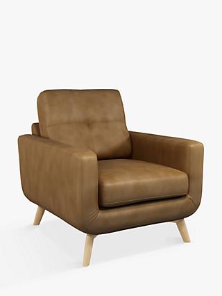John Lewis Barbican Leather Armchair, Light Leg, Demetra Light Tan