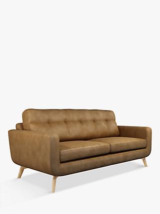 John Lewis Barbican Large 3 Seater Leather Sofa, Light Leg, Demetra Light Tan