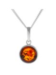 Be-Jewelled Sterling Silver Geometric Cut Round Pendant Necklace, Cognac