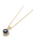 A B Davis 9ct Gold Diamond and Freshwater Pearl Heart Pendant Necklace, Black
