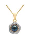 A B Davis 9ct Gold Diamond and Freshwater Pearl Flower Pendant Necklace, Black