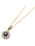 A B Davis 9ct Gold Diamond and Freshwater Pearl Flower Pendant Necklace, Black