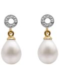 A B Davis 9ct Gold Freshwater Pearl and Diamond Circle Drop Earrings