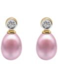 A B Davis 9ct Gold Freshwater Pearl Rub-Over Diamond Drop Earrings, Pink