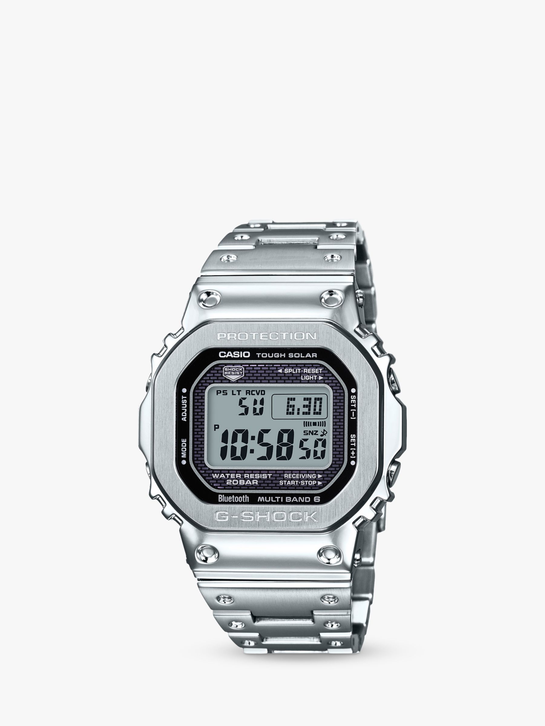 G-Shock Unisex G-Shock Metal Digital Bracelet Strap Watch, Silver