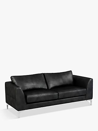 Belgrave Range, John Lewis Belgrave Large 3 Seater Leather Sofa, Metal Leg, Contempo Black