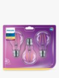 Philips 4W BC LED Non Dimmable Classic Filament Bulbs, Clear, Pack of 3