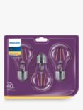 Philips 4.3W ES LED Non Dimmable Classic Filament Bulbs, Clear, Pack of 3