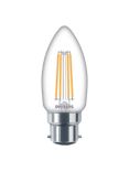 Philips 4W BC LED Non Dimmable Filament Candle Bulbs, Clear, Pack of 6