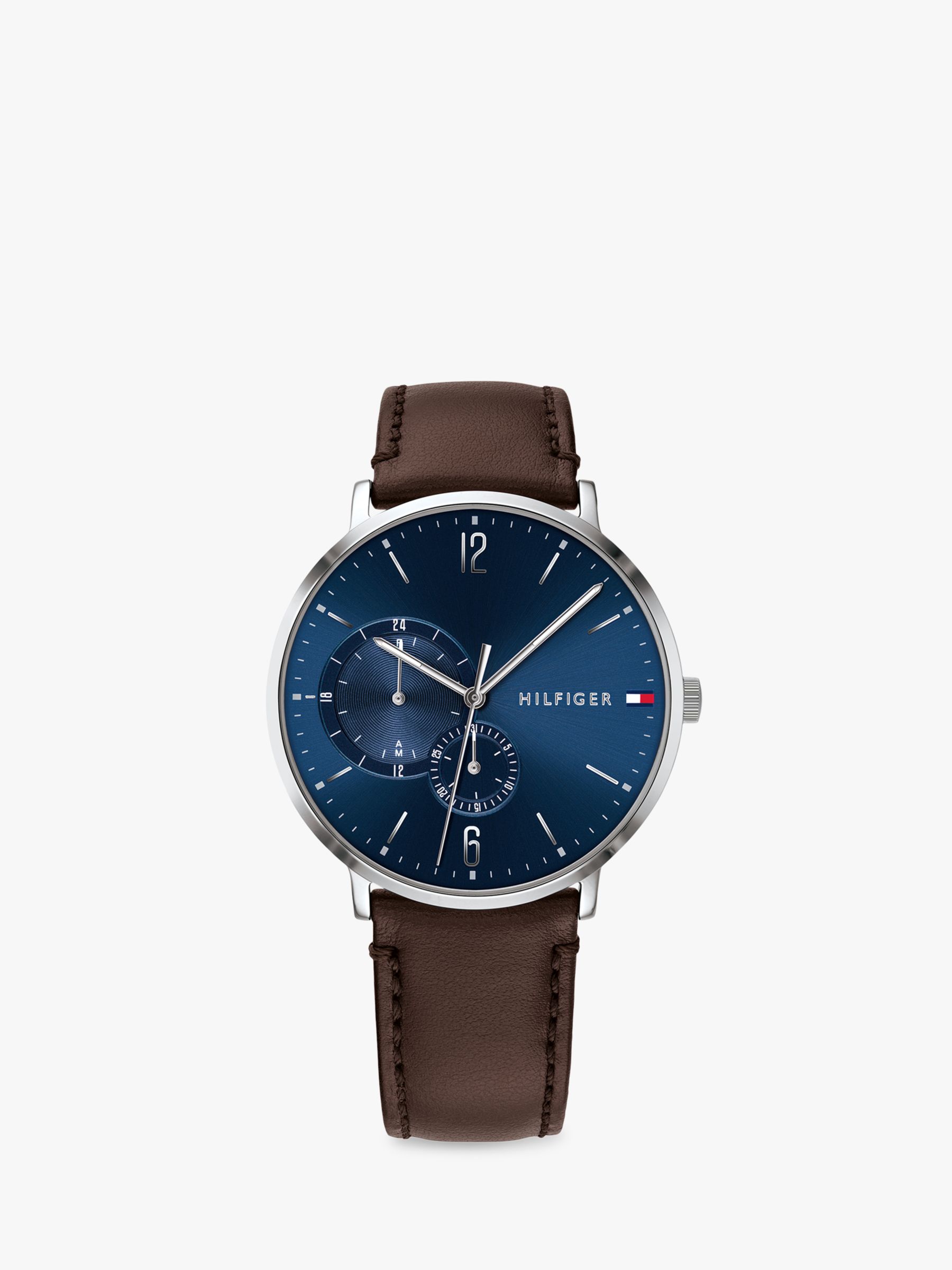 tommy hilfiger men's blue dial brown leather strap watch