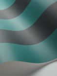 Cole & Son Glastonbury Stripe Wallpaper, 110/6032 Teal & Charcoal
