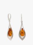 Be-Jewelled Baltic Amber Teardrop Statement Drop Earrings, Cognac/Silver