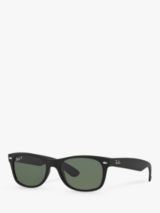 Ray-Ban RB2132 Men's New Wayfarer Polarised Sunglasses, Rubber Black/Green