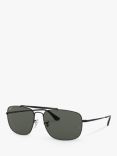 Ray-Ban RB3560 Men's The Colonel Polarised Square Sunglasses, Black/Green