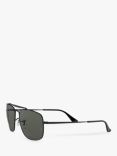 Ray-Ban RB3560 Men's The Colonel Polarised Square Sunglasses, Black/Green