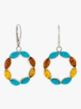 Be-Jewelled Turquoise and Amber Circle Drop Earrings, Silver/Multi