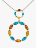 Be-Jewelled Turquoise and Amber Circle Pendant Necklace, Silver/Multi