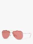 Miu Miu MU 56US Women's Scalloped Aviator Sunglasses, Silver/Pink