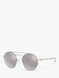 Emporio Armani EA2078 Men's Asymmetric Round Sunglasses, Matte Silver