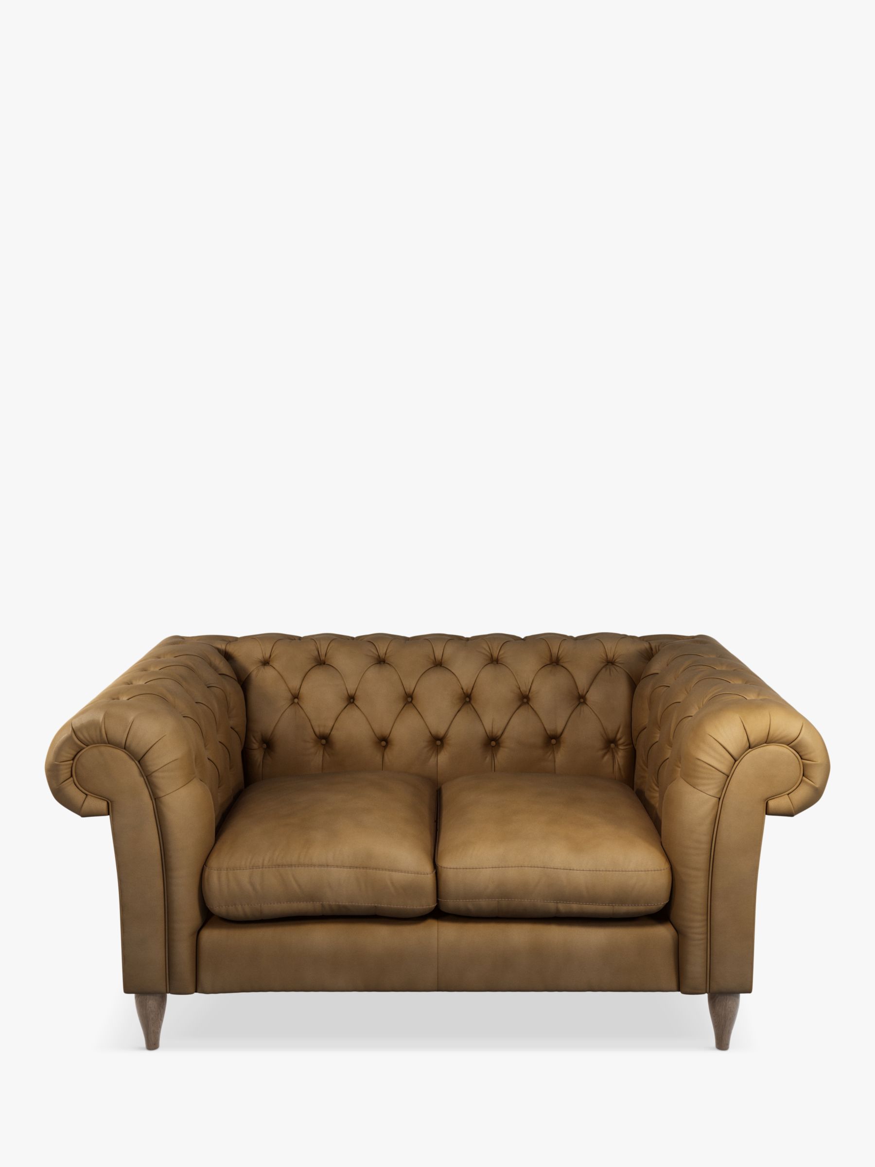 Cromwell Range, John Lewis Cromwell Chesterfield Small 2 Seater Leather Sofa, Light Leg, Demetra Light Tan