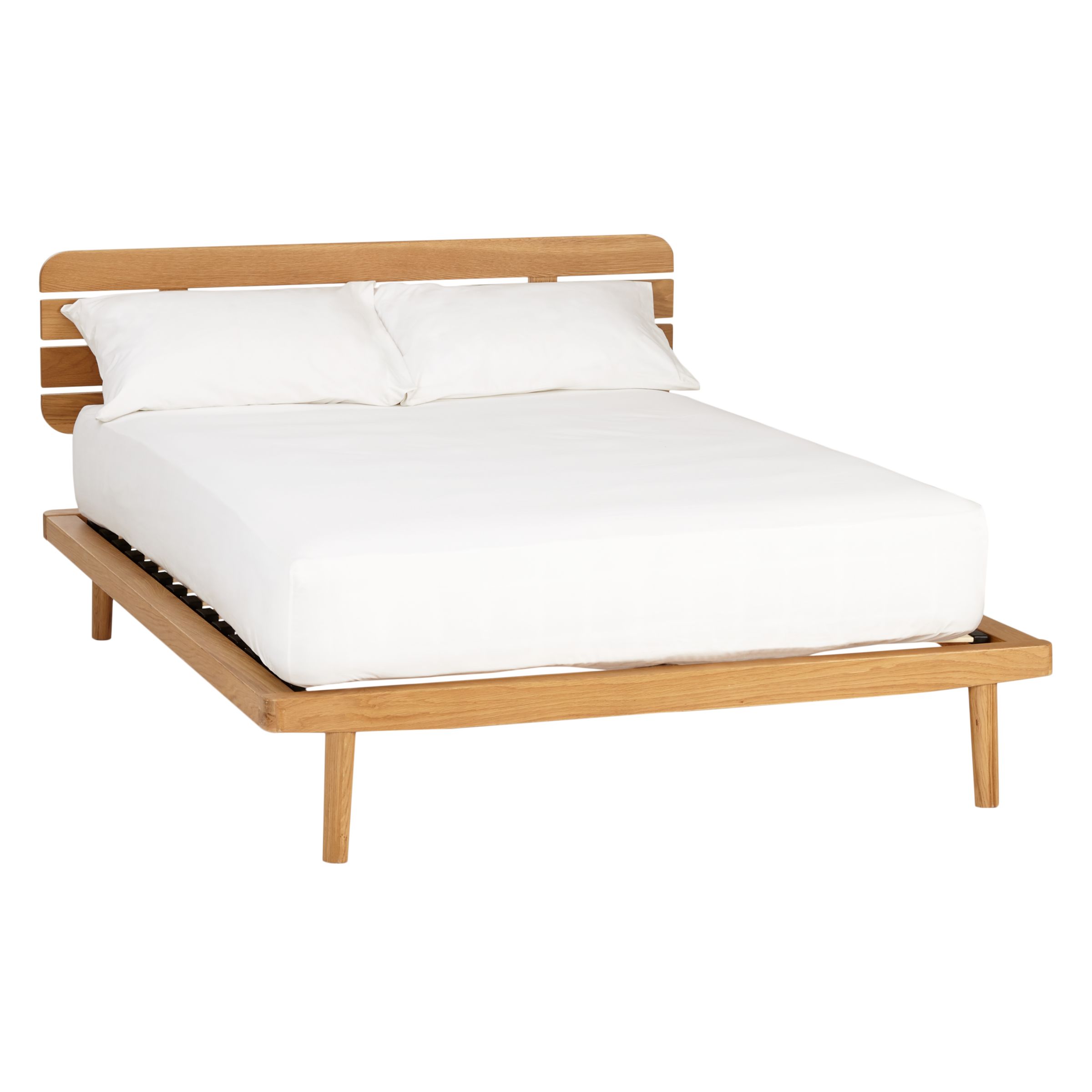 John Lewis Bow Slatted Headboard Bed Frame, Double, with Underbed Storage, Oak
