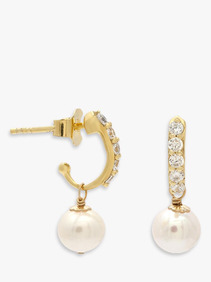 Leah Alexandra Freshwater Pearl and Cubic Zirconia Demi Hoop Earrings, Gold