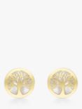 IBB 9ct Gold Mother of Pearl Life Tree Round Stud Earrings, Gold