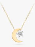 IBB 9ct Yellow and White Gold Moon and Textured Star Pendant Necklace