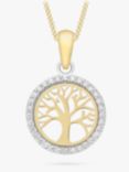 IBB 9ct Gold Life Tree Cubic Zirconia Pendant Necklace, Gold