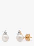 A B Davis 9ct Gold Freshwater Pearl and Diamond Stud Earrings, White