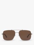Gucci GC001245 Men's Aviator Sunglasses, Silver/Brown