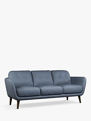 Arlo Range, John Lewis Arlo Leather Large 3 Seater Sofa, Dark Leg, Soft Touch Blue