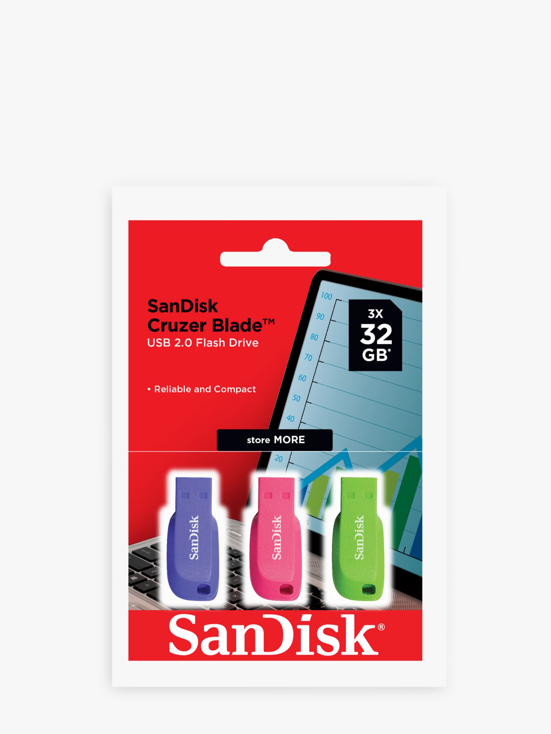 udgør Græder Indvandring SanDisk Cruzer Blade USB Flash Drive, 32GB, 3 Pack