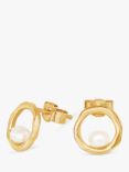 Dower & Hall Freshwater Pearl Open Circle Stud Earrings, Gold/White