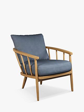 Frome Range, John Lewis Frome Leather Armchair, Light Wood Frame, Soft Touch Blue