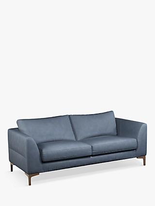 Belgrave Range, John Lewis Belgrave Large 3 Seater Leather Sofa, Dark Leg, Soft Touch Blue