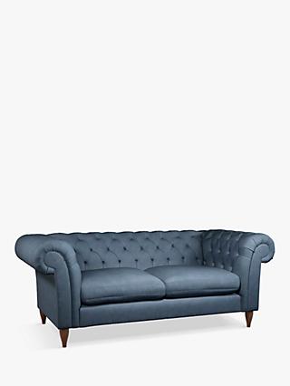 Cromwell Range, John Lewis Cromwell Chesterfield Large 3 Seater Leather Sofa, Dark Leg, Soft Touch Blue