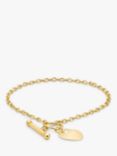IBB Personalised 9ct Gold Heart Charm T Bar Chain Bracelet, Gold