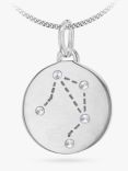 IBB Personalised Libra Star Sign Disc Pendant Necklace, Silver