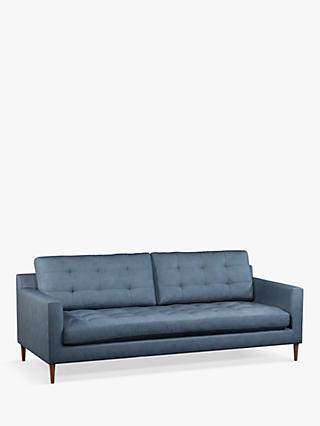 Draper Range, John Lewis Draper Large 3 Seater Leather Sofa, Dark Leg, Soft Touch Blue