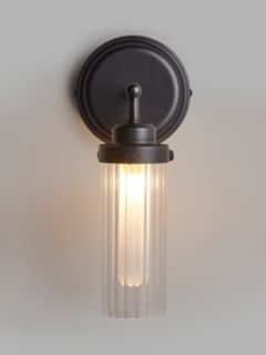 John Lewis Ribbed Glass Bathroom Wall Light, Black Pewter