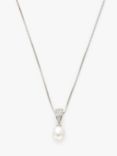 Lido Pearls Triangular Cubic Zirconia and Freshwater Pearl Pendant Necklace, Silver/White