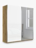 John Lewis Elstra 200cm Wardrobe with Glass and Mirrored Sliding Doors, White Glass/Bianco Oak