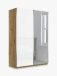 John Lewis Elstra 150cm Wardrobe with White Glass and Mirrored Sliding Doors, White Glass/Bianco Oak
