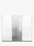 John Lewis Elstra 250cm Wardrobe with Glass and Mirrored Sliding Doors, White Glass/Bianco Oak